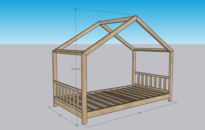 Twin XL Size Bed Plans DIY Wooden House Bed With Rails for Etsy