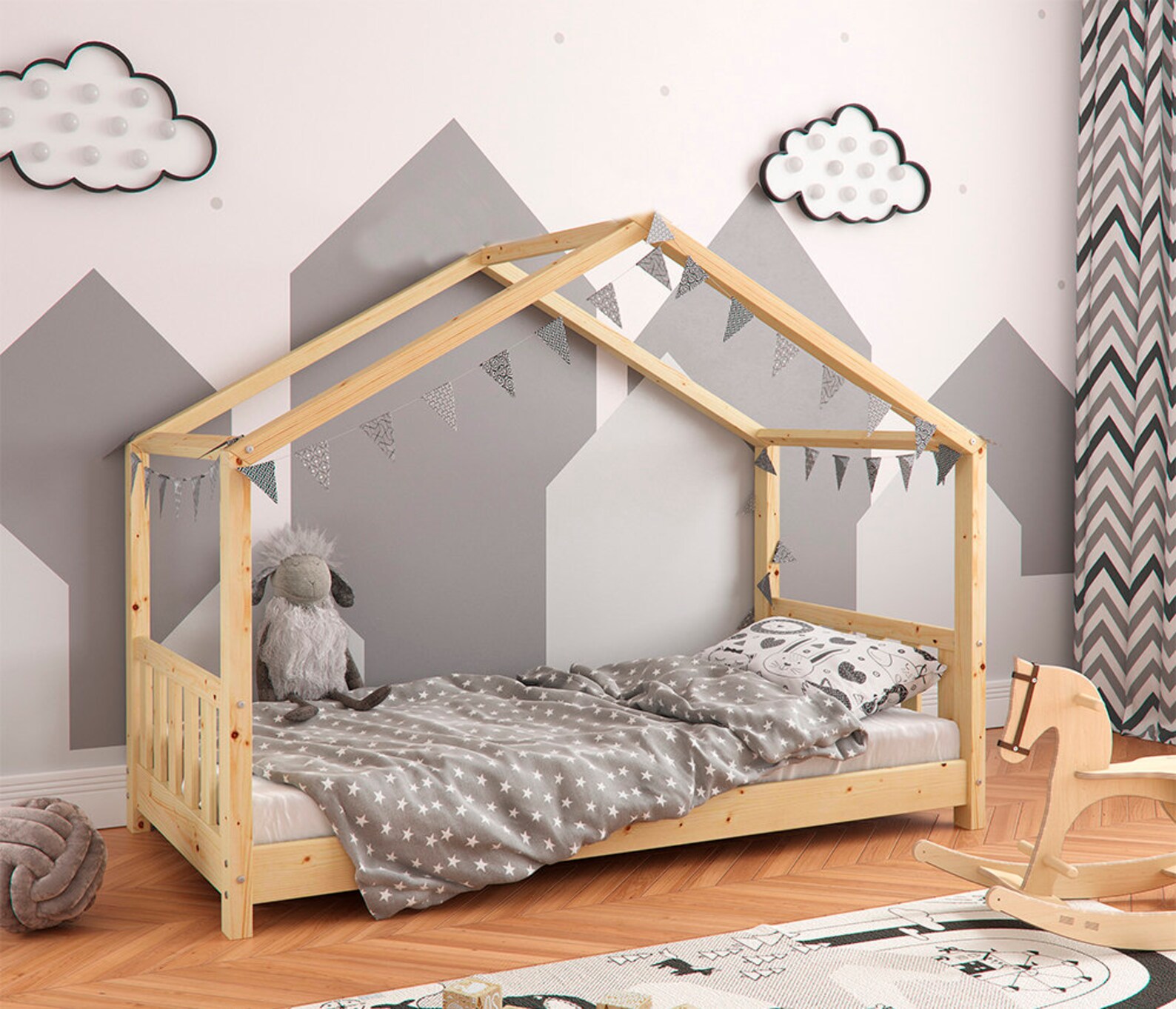 Twin Size Toddler Bed With Rails Plans Wooden House Bed for Etsy UK