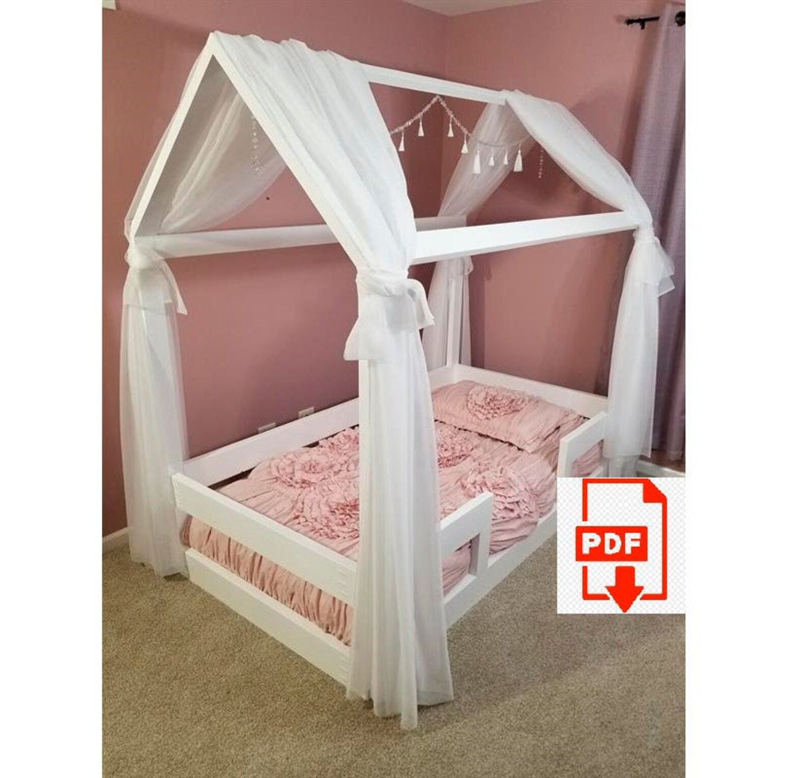 Twin Montessori House Bed Plan Toddler House Bed With Slats Etsy