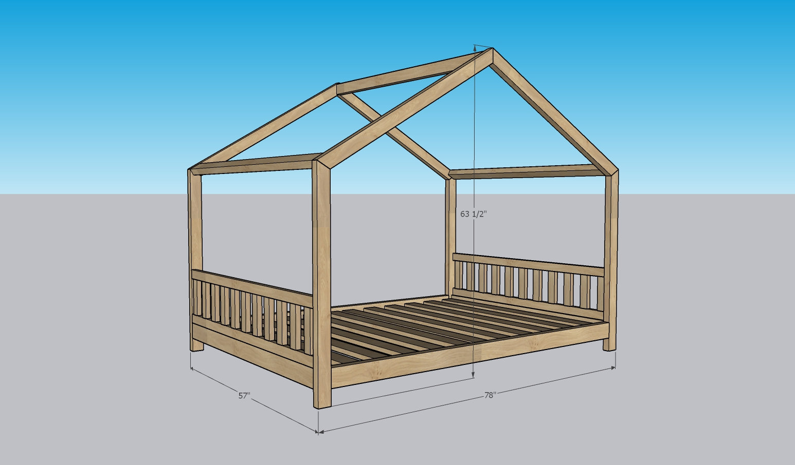 Montessori Toddler Bed Plans Full Size House Bed With Rails Etsy