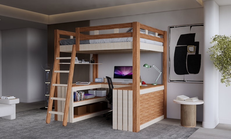 Loft Bed Plans. Full Size DIY Loft Bed With Desk Plan. PDF - Etsy