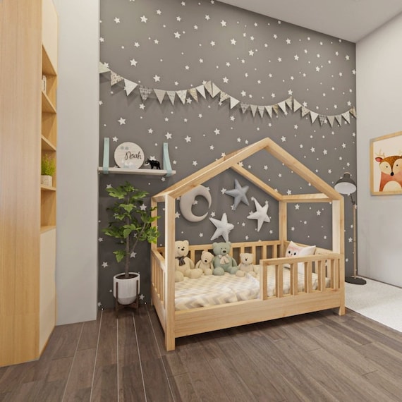 Pianta letto Montessori Floor House, Pianta letto 70x140 cm, Piani letto  con ringhiere PDF, Struttura letto House PDF -  Italia