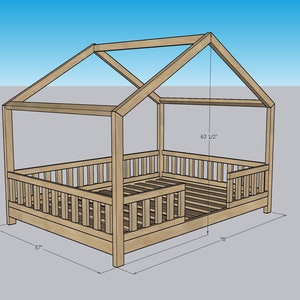 Montessori Bed plans, Full size house bed PDF plan, DIY floor bed, kid's bed blueprints, House Bed Frame project image 3