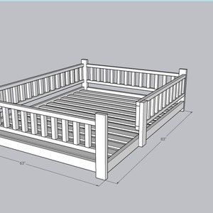 May include: A white wooden bed frame with a slatted headboard and footboard. The bed frame is 61 inches wide, 83 inches long, and 22 inches high.
