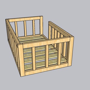 May include: A wooden frame with a rectangular shape and multiple shelves. The frame is made of light brown wood and has a simple design.