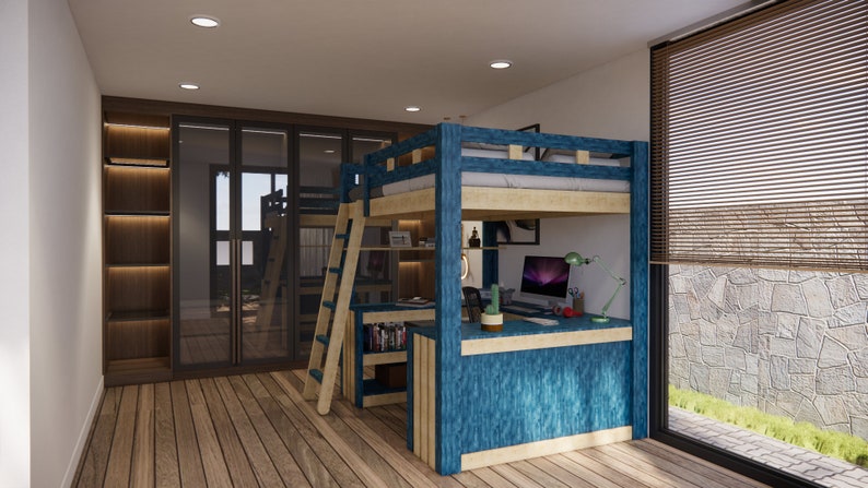 Full Size Loft Bed Plans. DIY Loft Bed With Desk Plan. PDF - Etsy
