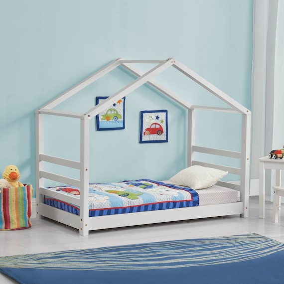 Marco de cama Montessori plan de tamaño doble, cama de la casa con cercas,  cama de