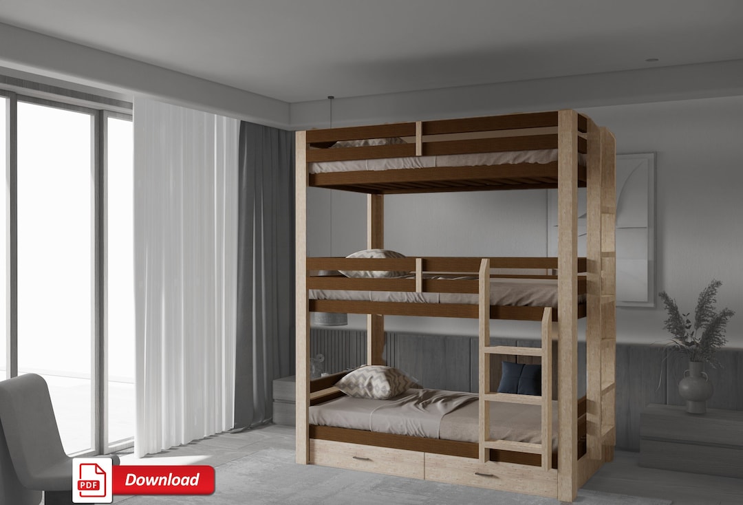 Triple Bunk Bed Plans. Twin Size Loft Bed. Twin Beds With Drawers PDF