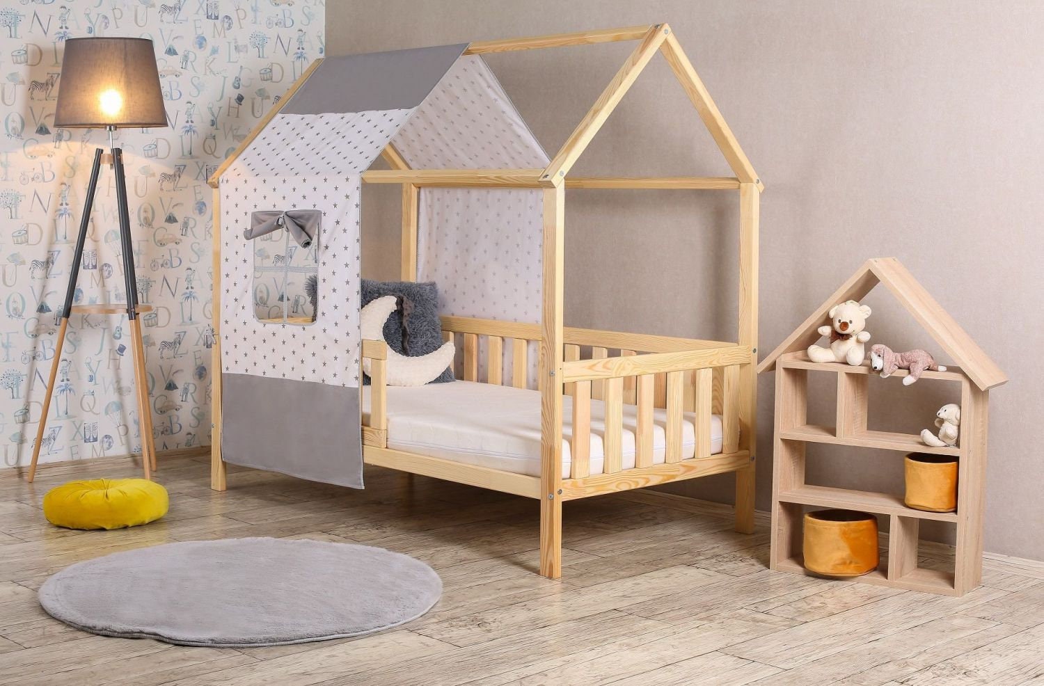 Montessori Toddler Bed Plans House Bed Full Size With Fences Etsy