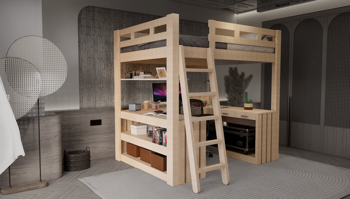 Full Size Loft Bed Plans. DIY Loft Bed With Desk Plan. PDF Etsy