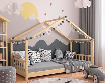 Twin Size toddler bed with rails plans, Wooden house bed for children, Toddler bed, Play house bed, Floor bed project