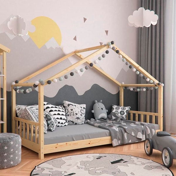 Twin Size toddler bed with rails plans, Wooden house bed for children, Toddler bed, Play house bed, Floor bed project