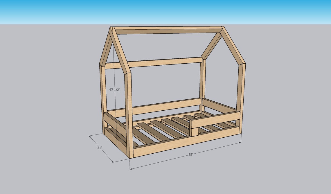 Montessori Toddler House Bed Frame Plans DIY Crib Size Bed Etsy full-size-house-bed-frame-mattress-slats-railing-made-in-etsy