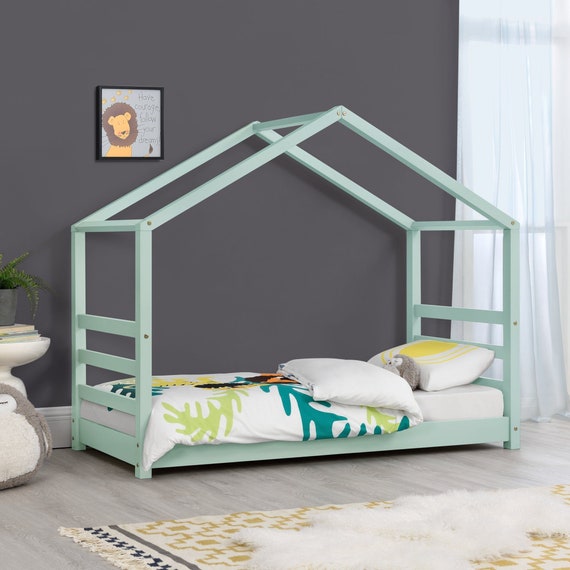  Cama de casa para niños, cama individual con plataforma para 2,  marco de cama de madera con dos cajones de almacenamiento para niñas y niños,  color gris : Hogar y Cocina