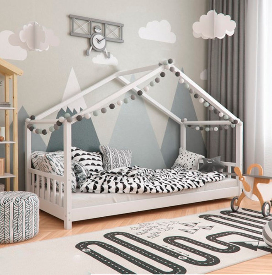 Twin Size Toddler Bed With Rails Plans Wooden House Bed for Etsy UK
