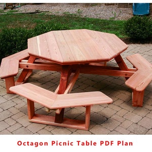 Octagon Picnic Table PDF Plans. Benches Outdoor Woodworking Plans.Backyard Furniture digital plan. Garden, Craft Hand Made Table project