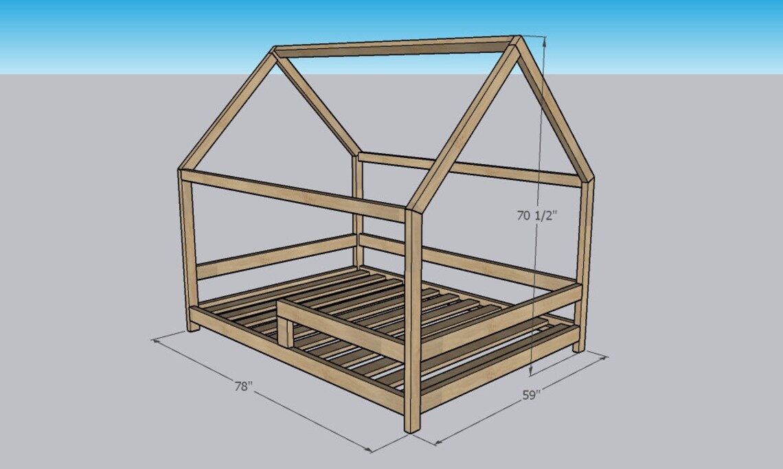 Montessori Bed Full Size Plans House Bed With Railings Plan Etsy