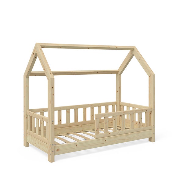 Plan PDF de cama de casa de tamaño doble, plano de cama Montessori, cama de piso de bricolaje, plano de marco de cama de casa