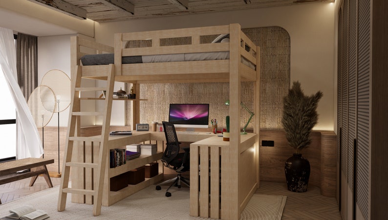 Loft Bed Plans. Full Size DIY Loft Bed With Desk Plan. PDF - Etsy
