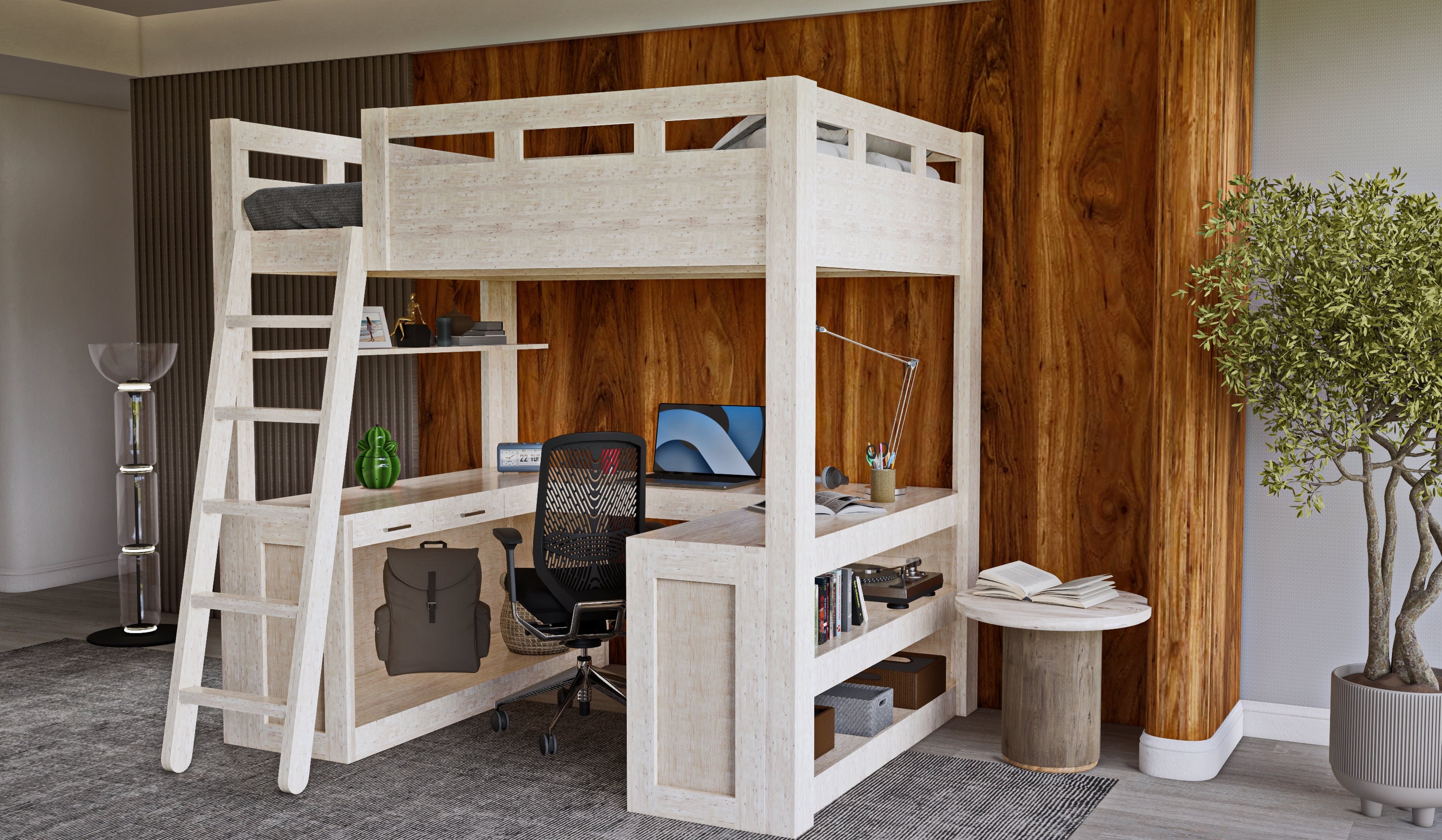 Full size loft bed store with desk plans