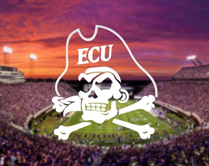 thumbnail interactive-video image 1 of East Carolina University Pirates ECU 8 Inch Preforated Window Film Decal Sticker One Way Vision Adhesive Backing 1 of 13