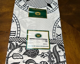 Tela africana con estampado de cera, diseño floral y de reloj, algodón Ankara de 6 yardas