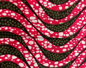 African Wax Print Fabric, Pink/Green/Brown, Ankara Cotton, 6 Yards