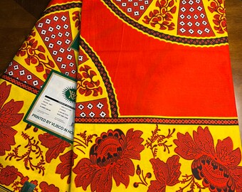 Vibrant Orange and Yellow African Wax Print Fabric, 6 Yards