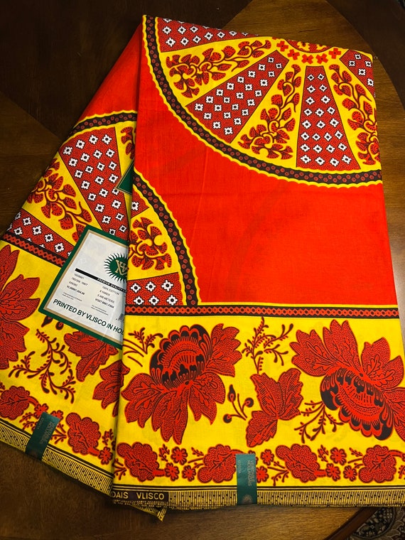 Vibrant Orange and Yellow African Wax Print Fabric, 6 Yards