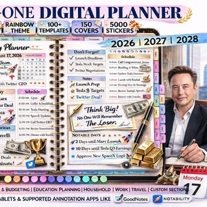 May include: Digital planner with a rainbow theme, featuring over 600 pages, 100+ templates, and 150 covers. Includes calendar integrations, instant download, and Sunday & Monday start options. Compatible with iPad, tablets, and annotation apps.