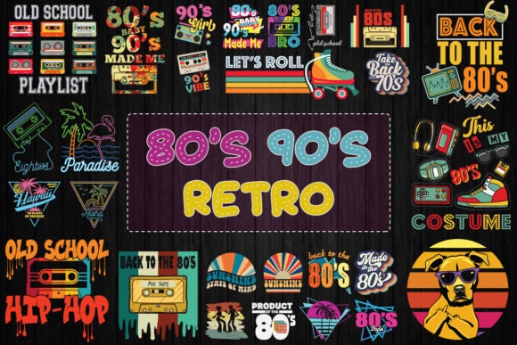 Retro 80s 90s Tshirt Design Bundle, 90s Birthday Svg Shirt, 80s