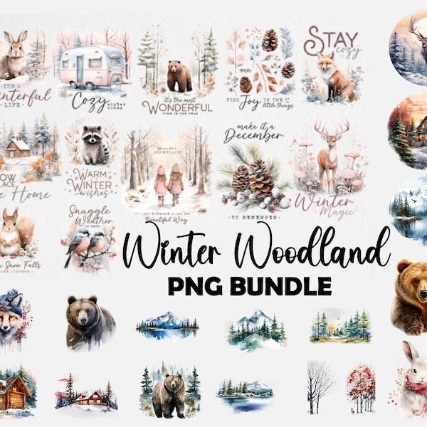 Winter Woodland PNG Sublimation Bundle 27 Designs for T-Shirts, Cards, and More