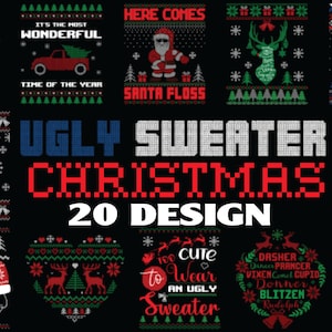 Lelijke kersttrui PNG-bundel, plakkerige kersttrui PNG-bundel Perfect voor elk kerstknutselproject, uniek vakantiecadeau