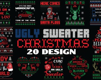 Ugly Christmas sweater PNG bundle, tacky Christmas jumper PNG bundle Perfect for any day Christmas craft project, unique holiday gift