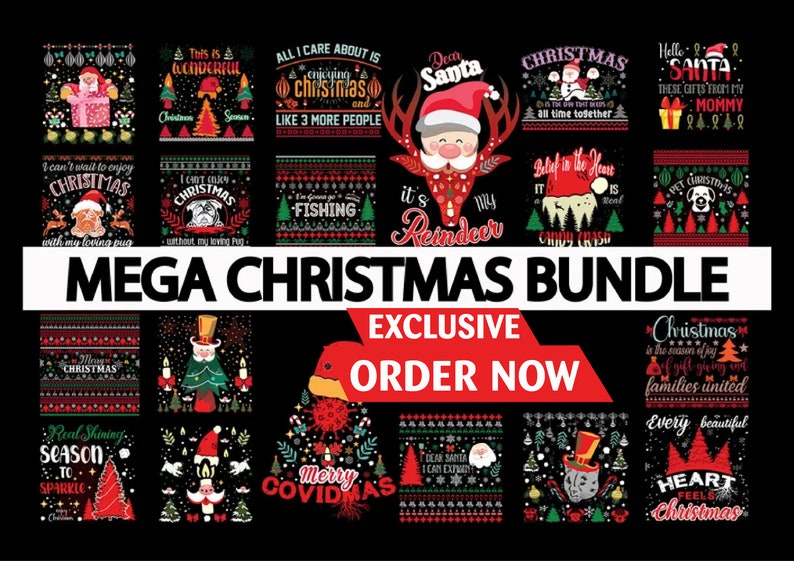 May include: A collection of 20 Christmas-themed designs featuring various illustrations and text. The designs are in a red, green, and white color scheme and include phrases like "Merry Christmas", "It's My Reindeer", and "Real Shining Season".