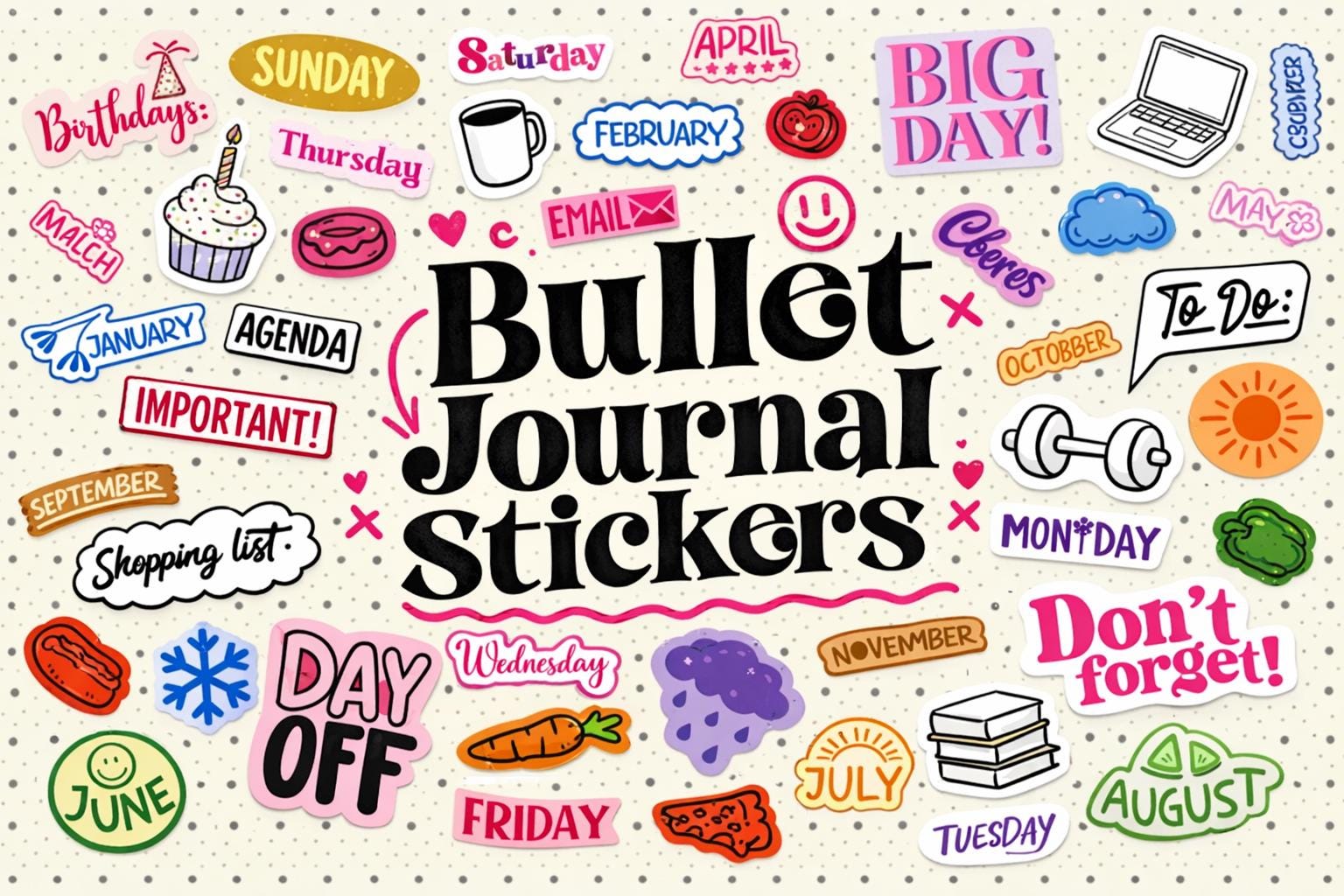 Cute Bullet Journal Sticker Set PNG | Printable Planner Stickers ...