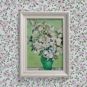 Van Gogh Roses Art Print: Pastel Florals, Mint Green Home Decor
