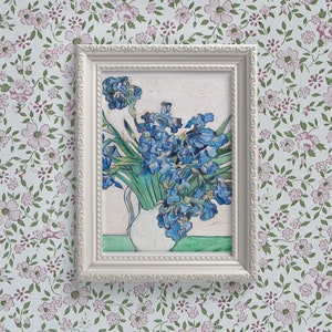 Van Gogh Blue Irises in White Vase Still Life Art Print, Iris Painting Giclee Poster, Impressionist Blue Florals WallArt, Art Lover Gift