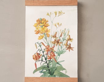 Tiger Lily Botanical Art Print, Vintage Orange Wildflowers Illustration Poster, Lily Flower Botanical Collage, Warm Toned Floral Print
