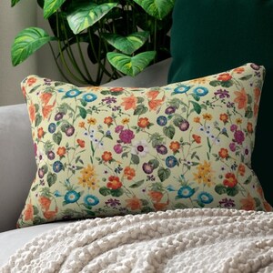 Colorful Wildflowers Print Lumbar Pillow, Mixed Florals Print Lumbar Pillow, Cottage Style Decorative Pillow, Sofa Floral Accent Pillow