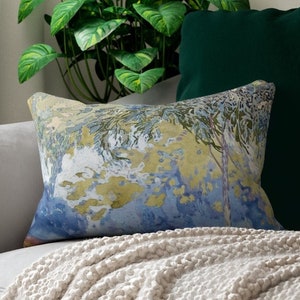 Abstract Nature Landscape Print Lumbar Pillow, Stylish Nature Inspired Decorative Pillow, Green and Blue Nature Scenery Lumbar Pillow