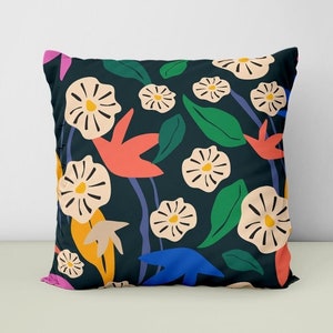Modern Abstract Florals Print Throw Pillow/Pillow Case, Memphis Milano Style Florals Decorative Pillow, Stylish Floral Sofa Accent Pillow