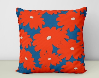 Red Floral Print Throw Pillow: Modern Daisy Home Decor