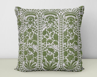 Olive Green Chinoiserie Floral Print Throw Pillow: Modern Antique Decor