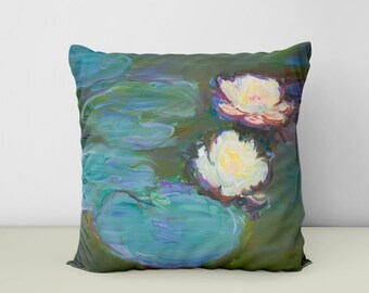 Monet Water Lily Painting Print Throw Pillow: Impressionist Home Decor