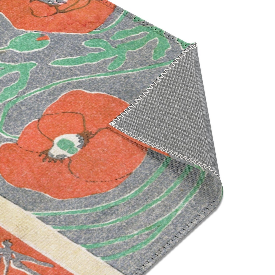 Red Poppies Floral Print Area Rug Vintage Poppy Flower Art Etsy