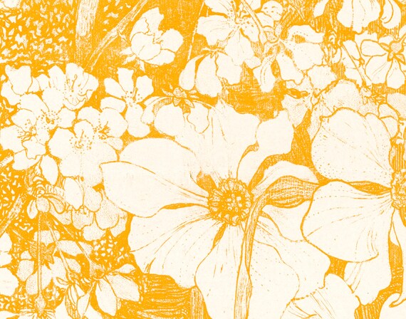 マスタードイエローのボタニカルアートプリント、花柄ポスター - Etsy 日本