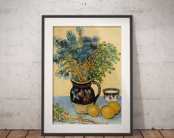 ゴッホの静物画：花とレモン、青と黄色の花 - Etsy 日本