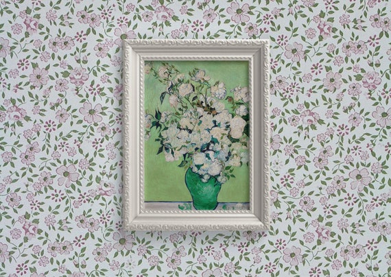 ヴァン・ゴッホのバラのアートプリント：パステルカラーの花柄、ミント