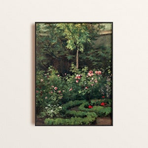 Monet Rose Garden Painting Wall Art, French Rose Garden Poster, Cottagecore Bedroom Poster, Florals and Greenery Art Print